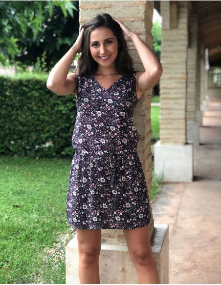 Vestido viscosa sin mangas estampado indiana