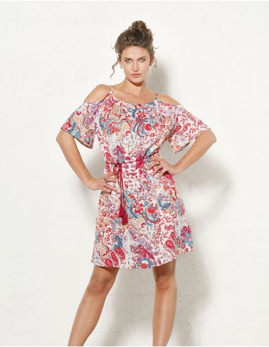 Vestido viscosa hombros desnudos estampado romantico