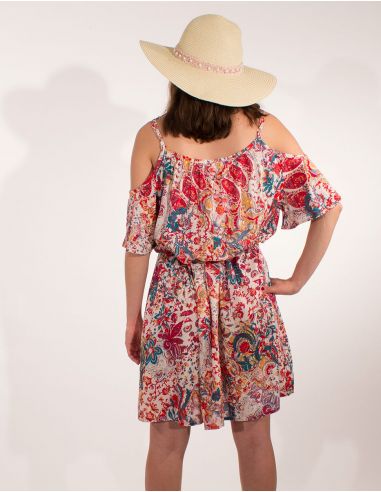 Vestido viscosa hombros desnudos estampado romantico