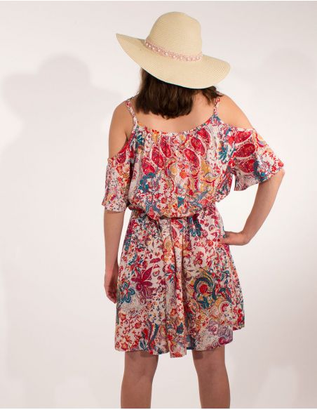 Vestido viscosa hombros desnudos estampado romantico