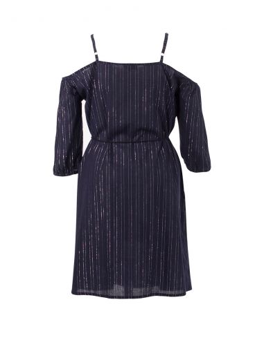 Vestido 99% algodon 1% fibra metalizada hombros desnudos