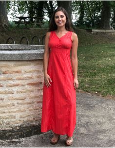 Vestido largo 99% algodon 1% fibra metalizada sin mangas