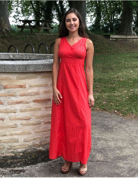 Vestido largo 99% algodon 1% fibra metalizada sin mangas