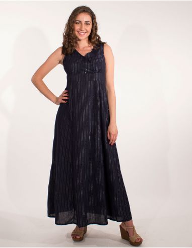 Vestido largo 99% algodon 1% fibra metalizada sin mangas