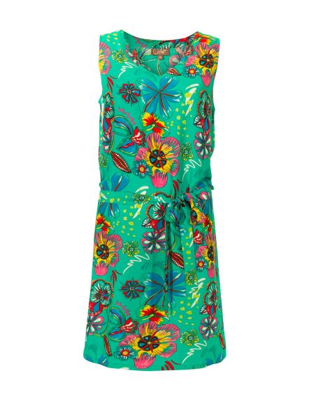 Vestido viscosa cuello V sin mangas estampado tiare