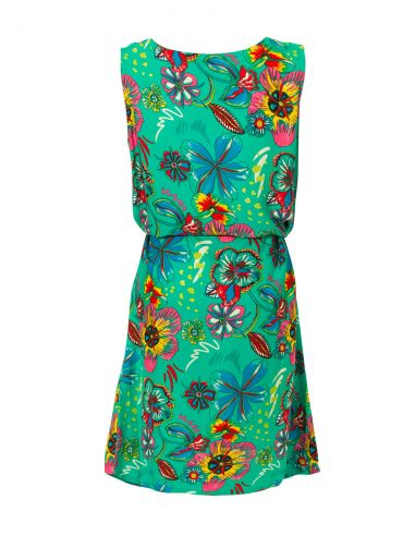 Vestido viscosa cuello V sin mangas estampado tiare