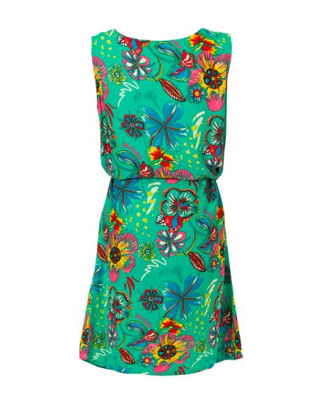 Vestido viscosa cuello V sin mangas estampado tiare