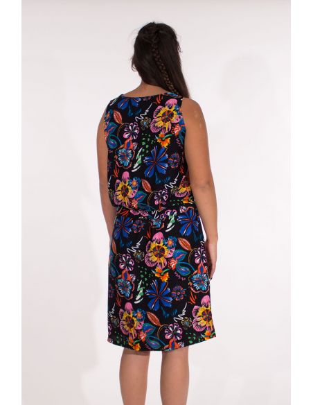 Vestido viscosa cuello V sin mangas estampado tiare