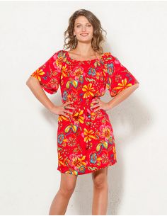 Vestido viscosa mangas cortas estampado tiare