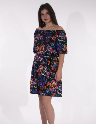 Vestido viscosa mangas cortas estampado tiare