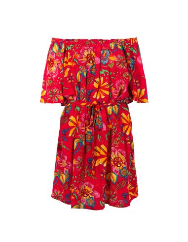 Vestido viscosa mangas cortas estampado tiare