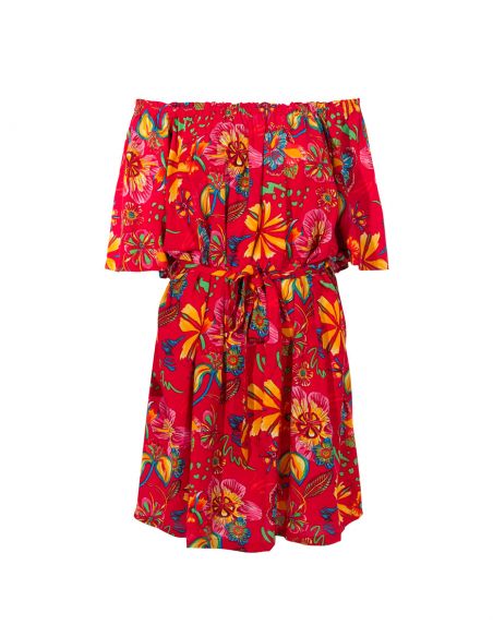 Vestido viscosa mangas cortas estampado tiare