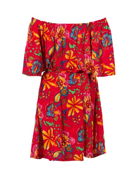 Vestido viscosa mangas cortas estampado tiare