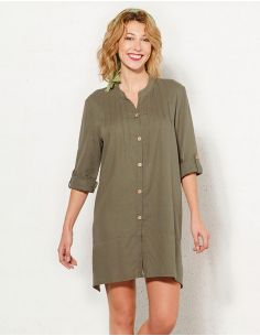 Vestido 54% lino 46% viscosa mangas largas
