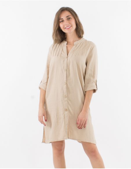 Vestido 54% lino 46% viscosa mangas largas