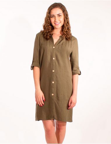 Vestido 54% lino 46% viscosa mangas largas