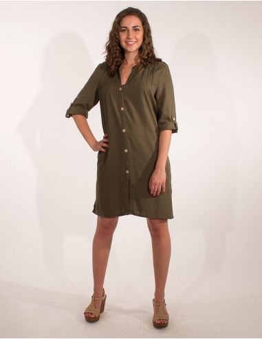 Vestido 54% lino 46% viscosa mangas largas