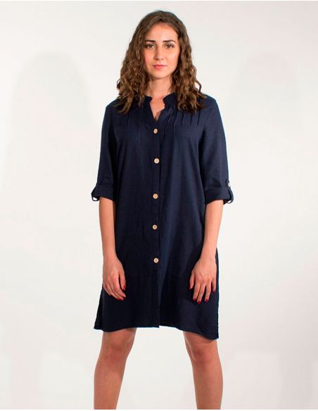 Vestido 54% lino 46% viscosa mangas largas