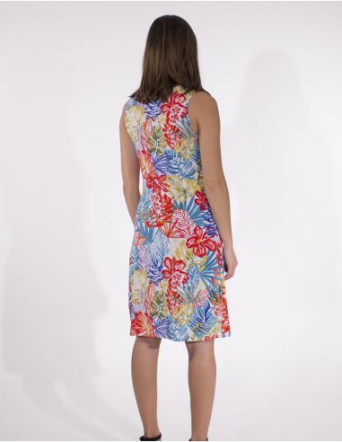 Vestido malla 96% poliester 4% elastano sin mangas estampado paraiso