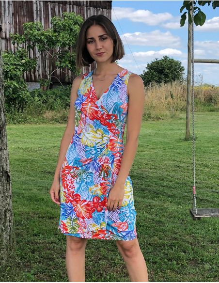 Vestido malla 96% poliester 4% elastano sin mangas estampado paraiso