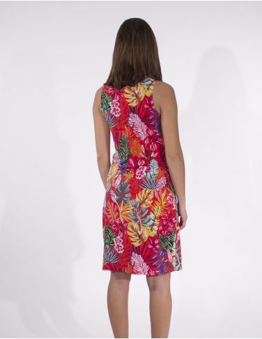 Vestido malla 96% poliester 4% elastano sin mangas estampado paraiso