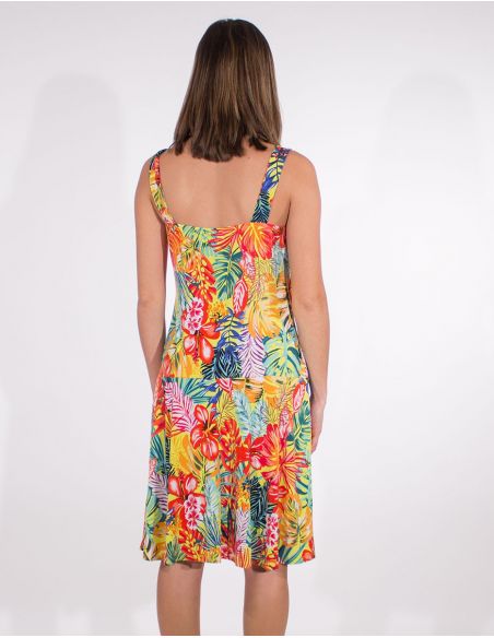 Vestido malla 96% poliester 4% elastano tirantes estampado paraiso