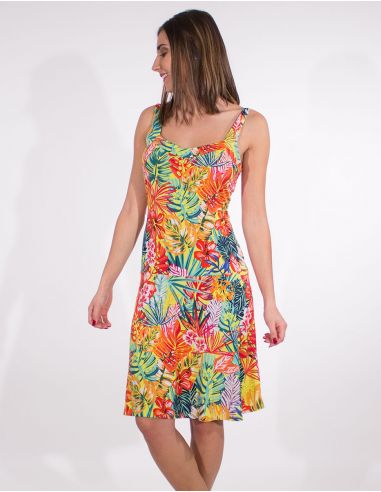 Vestido malla 96% poliester 4% elastano tirantes estampado paraiso