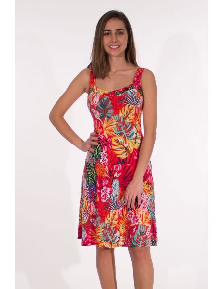 Vestido malla 96% poliester 4% elastano tirantes estampado paraiso