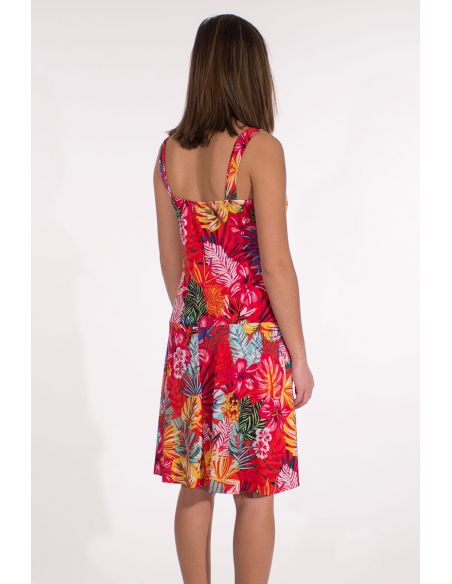 Vestido malla 96% poliester 4% elastano tirantes estampado paraiso