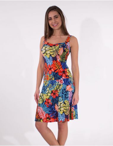 Vestido malla 96% poliester 4% elastano tirantes estampado paraiso
