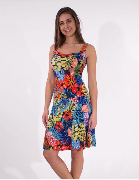 Vestido malla 96% poliester 4% elastano tirantes estampado paraiso