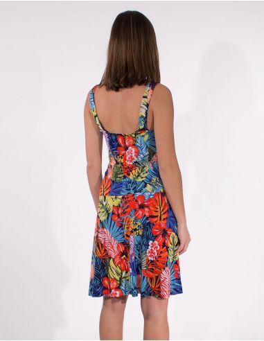 Vestido malla 96% poliester 4% elastano tirantes estampado paraiso