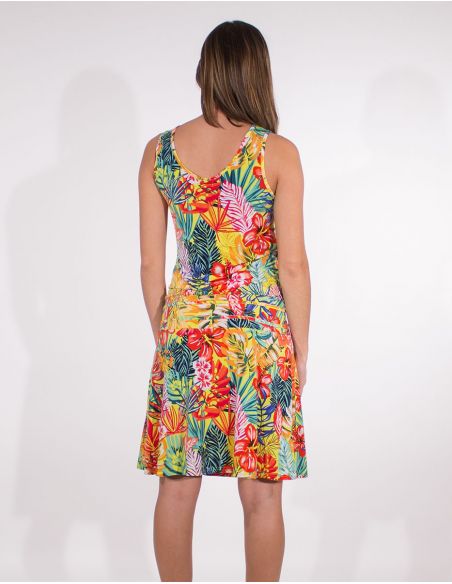 Vestido malla 96% poliester 4% elastano sin mangas estampado paraiso