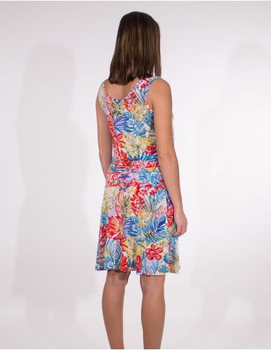 Vestido malla 96% poliester 4% elastano sin mangas estampado paraiso