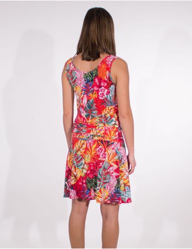 Vestido malla 96% poliester 4% elastano sin mangas estampado paraiso