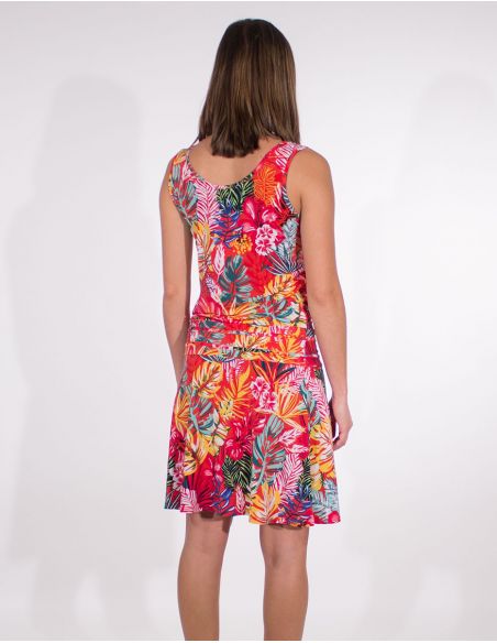 Vestido malla 96% poliester 4% elastano sin mangas estampado paraiso