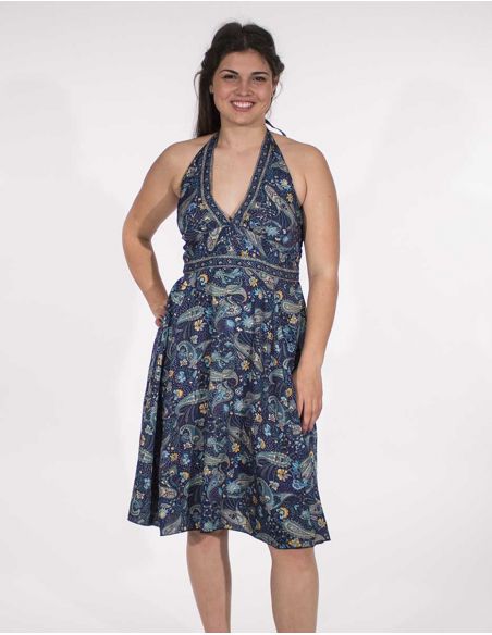 Vestido corto poliester espalda desnuda sari 