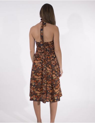 Vestido corto poliester espalda desnuda sari 