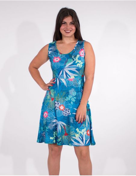 Vestido malla 95% poliester 5% elastano estampado hibiscus