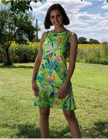 Vestido malla 95% poliester 5% elastano estampado hibiscus