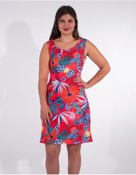 Vestido malla 95% poliester 5% elastano estampado hibiscus