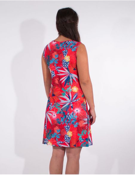 Vestido malla 95% poliester 5% elastano estampado hibiscus