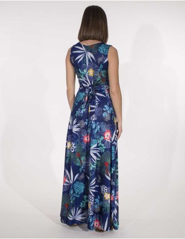 Vestido largo malla 95% poliester 5% elastano estampado hibiscus