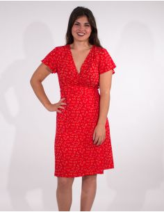 Vestido viscosa mangas cortas cruzada estampado eclat