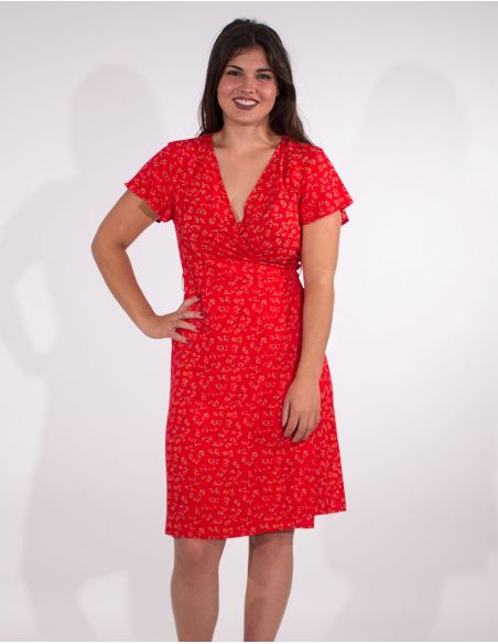 Vestido viscosa mangas cortas cruzada estampado eclat