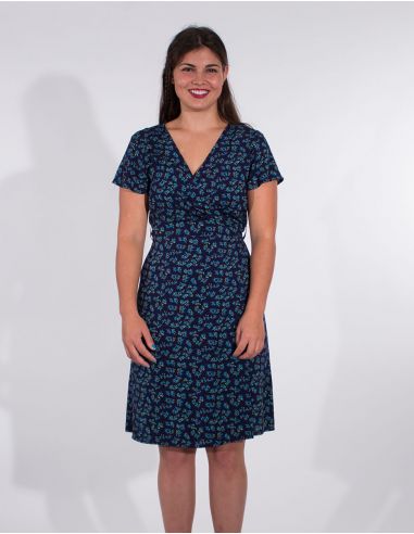 Vestido viscosa mangas cortas cruzada estampado eclat