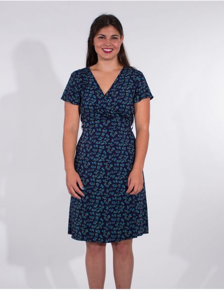 Vestido viscosa mangas cortas cruzada estampado eclat