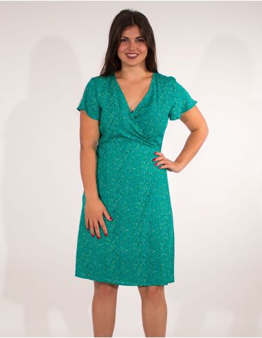 Vestido viscosa mangas cortas cruzada estampado eclat