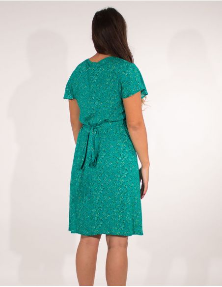 Vestido viscosa mangas cortas cruzada estampado eclat