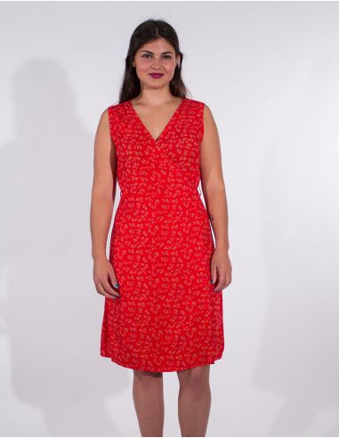 Vestido viscosa sin mangas cruzada estampado eclat